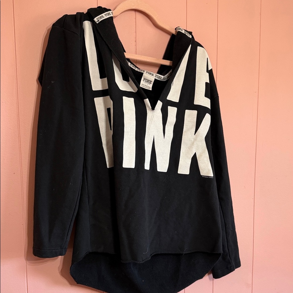 PINK Victoria's Secret Black Hoodie with White Lettering